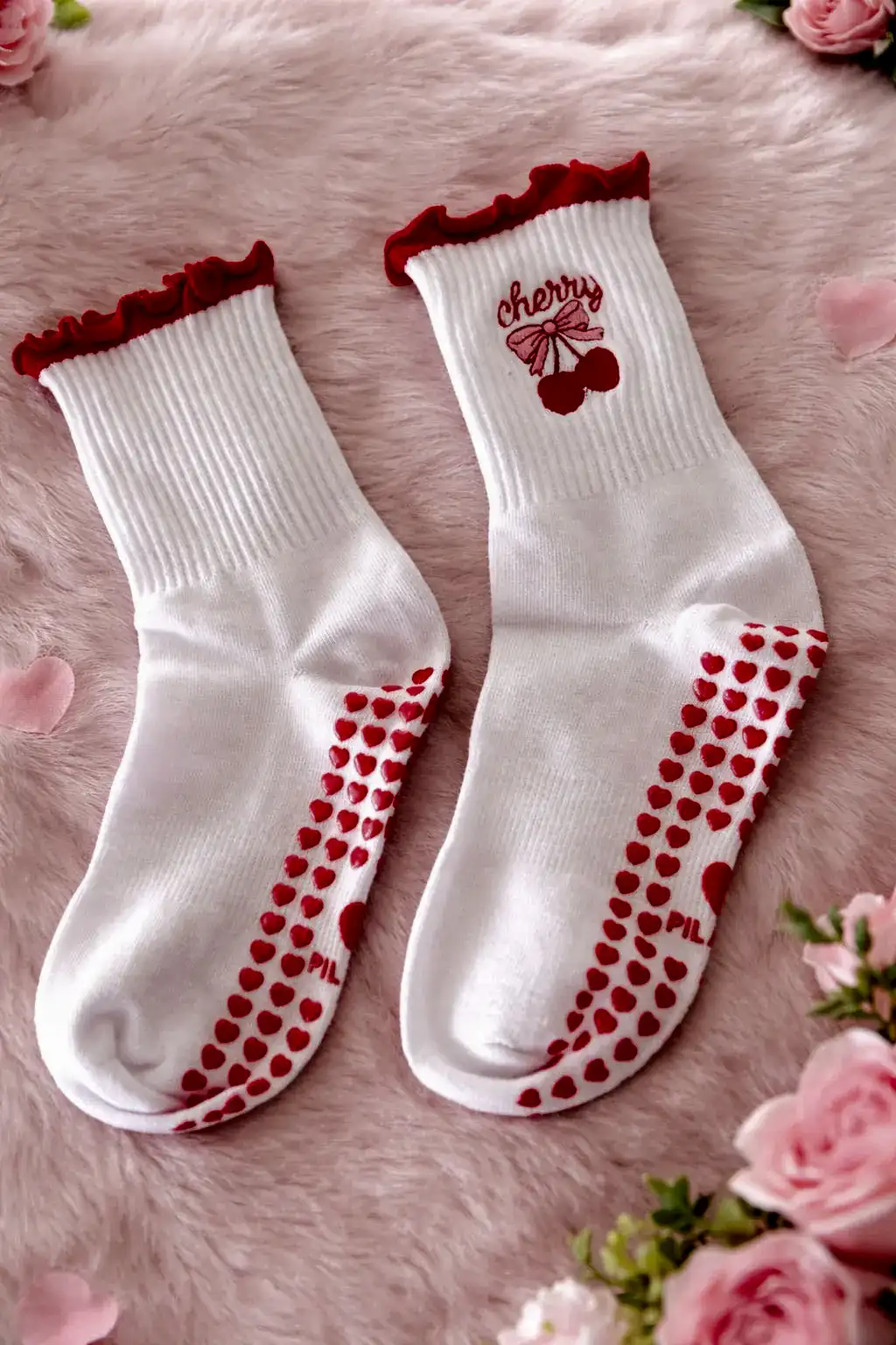 Cherry Red Grip Socks – Premium Pilates Edition